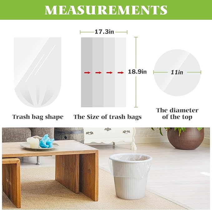 3 Gallon 170 Counts Small Trash Bags 3 Gallon 3.1 Gallon 3.2 Gallon fit 10 liter Garbage Bags by Teivio, Waste Basket Bags,Bathroom Trash Can Bin Liners, Plastic Bags for home office kitchen, Clear