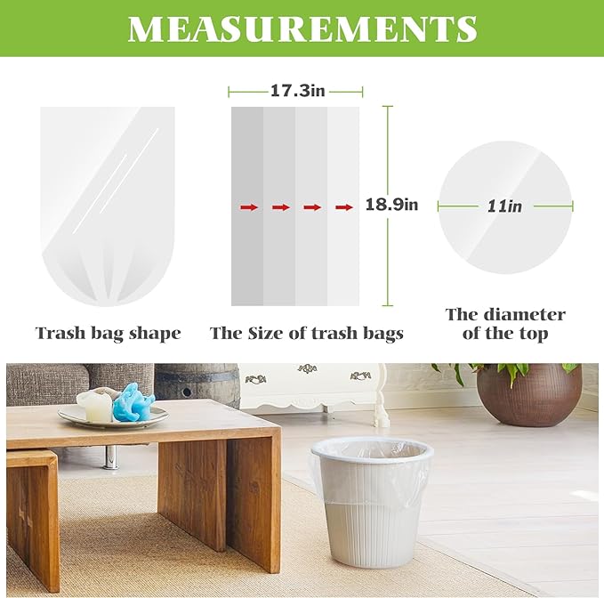2 Gallon 120 Counts Strong Trash Bags Garbage Bags by Teivio, Bathroom Trash Can Bin Liners, Plastic Bags for home office kitchen, Clear