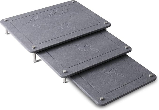 3Pcs Nesting Diatomaceous Earth Stone Drying Mat, Superior Water Absorption Quick Drying Dish Mat with Non-Slip Feet for Stability, Easy to Clean, Ideal for Kitchen Counter Sink Area
