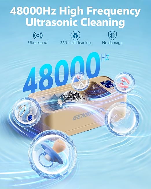 GENSROCK Ultrasonic Jewelry Cleaner, 48kHz Sonic Cleaner, 3 Modes Deep Cleaning, 360ML Food Grade Tank, 45dB Quiet, for Jewelry, Rings, Gold, Silver, Glasses, Dentures(Rose Gold)
