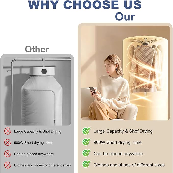Portable Clothes Dryer, 900W Fast Drying & Large Load Capacity for Laundry and Shoes - Compact Mini Dryer Machine for Travel, Apartments, RV, Dorm Beige