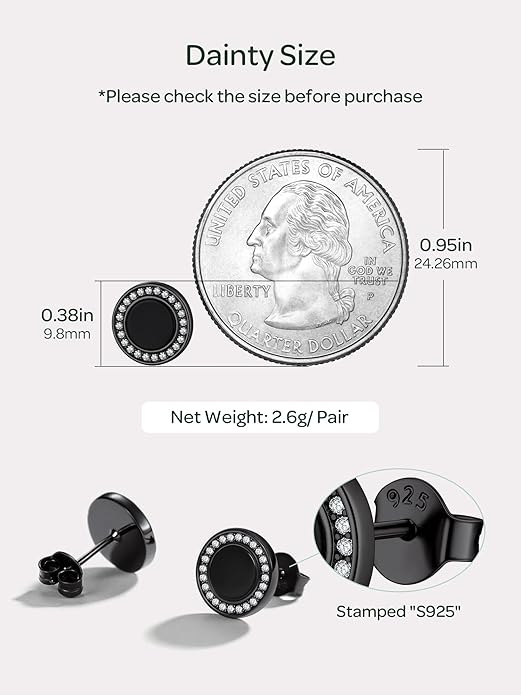 ChicSilver 925 Sterling Silver Viking Rune Natural Black Onyx Stud Earrings For Women Men
