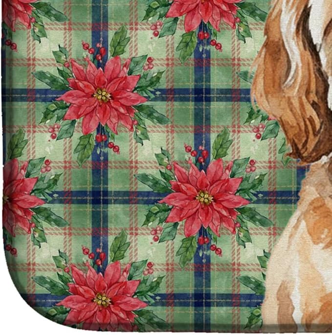 Caroline's Treasures Cavapoo Christmas PoinsettIas Dish Drying Mat Absorbent Dish Drying Mat Pad for Kitchen Counter Dish Drainer Mat for Countertop, 14 x 21", Multicolor