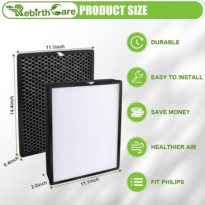 2 Pack HEPA Filter FY2422/30 and 2 Pack Filter FY2420/30 Alternative Replacement for Philips AC2889,AC2887,AC2882,AC3829 Air Purifier Filters