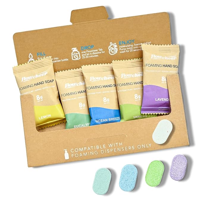 flowcheer Hand Soap Tablet Refills + Washing Machine Cleaner Descaler Tablets Bundle – Eco Foaming Hand Wash + Deep Clean Laundry Machine Maintenance Kit