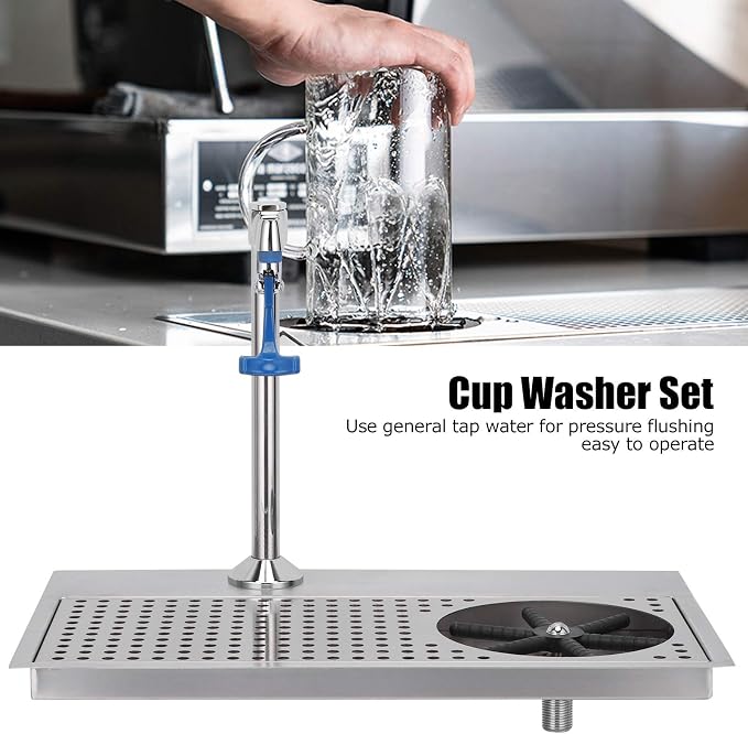 Topyond Automatic Glass Washer Kit, Commercial Glass Cup Rinser, Multi-Angle Water Outlet, Faucet, Plum Blossom Hex Cup Holder, Stainless Steel Pitcher Rinser for Hotels, Cafés Restaurants