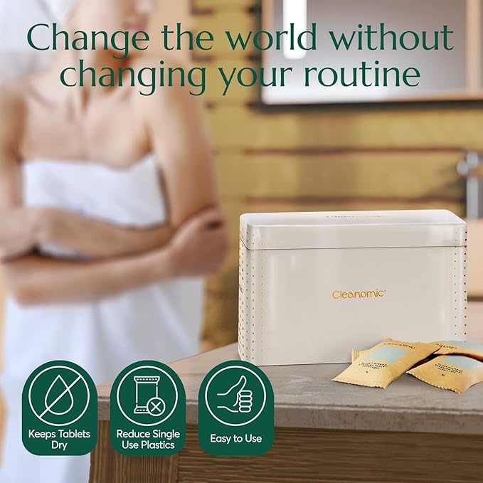 CLEANOMIC Reusable Kitchen Cloth, Foaming Dish Soap & Tablet Tin Bundle
