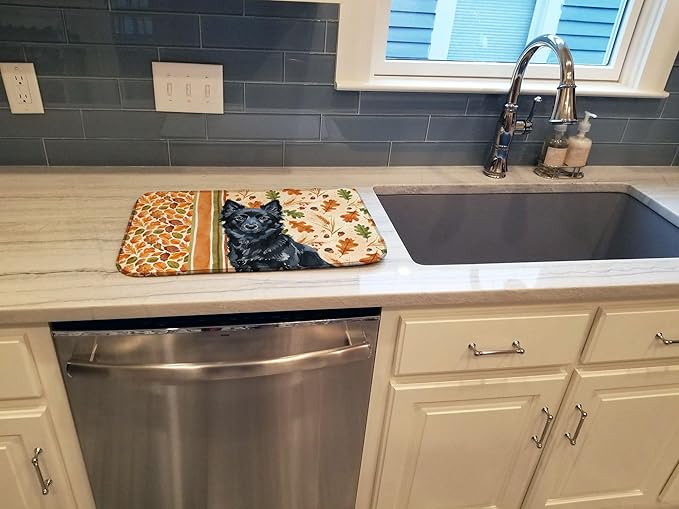 Caroline's Treasures Schipperke Heirloom Fall Dish Drying Mat Absorbent Dish Drying Mat Pad for Kitchen Counter Dish Drainer Mat for Countertop, 14 x 21", Multicolor