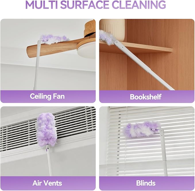 3 ft Extendable Handle with 30 Count Duster Refills, Long Handle Heavy Duty Microfiber Feather Duster, Disposable Multi Surface Duster Kit for Ceiling Fans, Vents and Hard to Reach Places