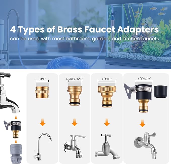 Fish Tank Vacuum Gravel Cleaner Gravel Vacuum for Aquarium，Siphon Aquarium Water Changer for Fish Tank with Four Faucet Adapter and Long Hose(50 Feet)