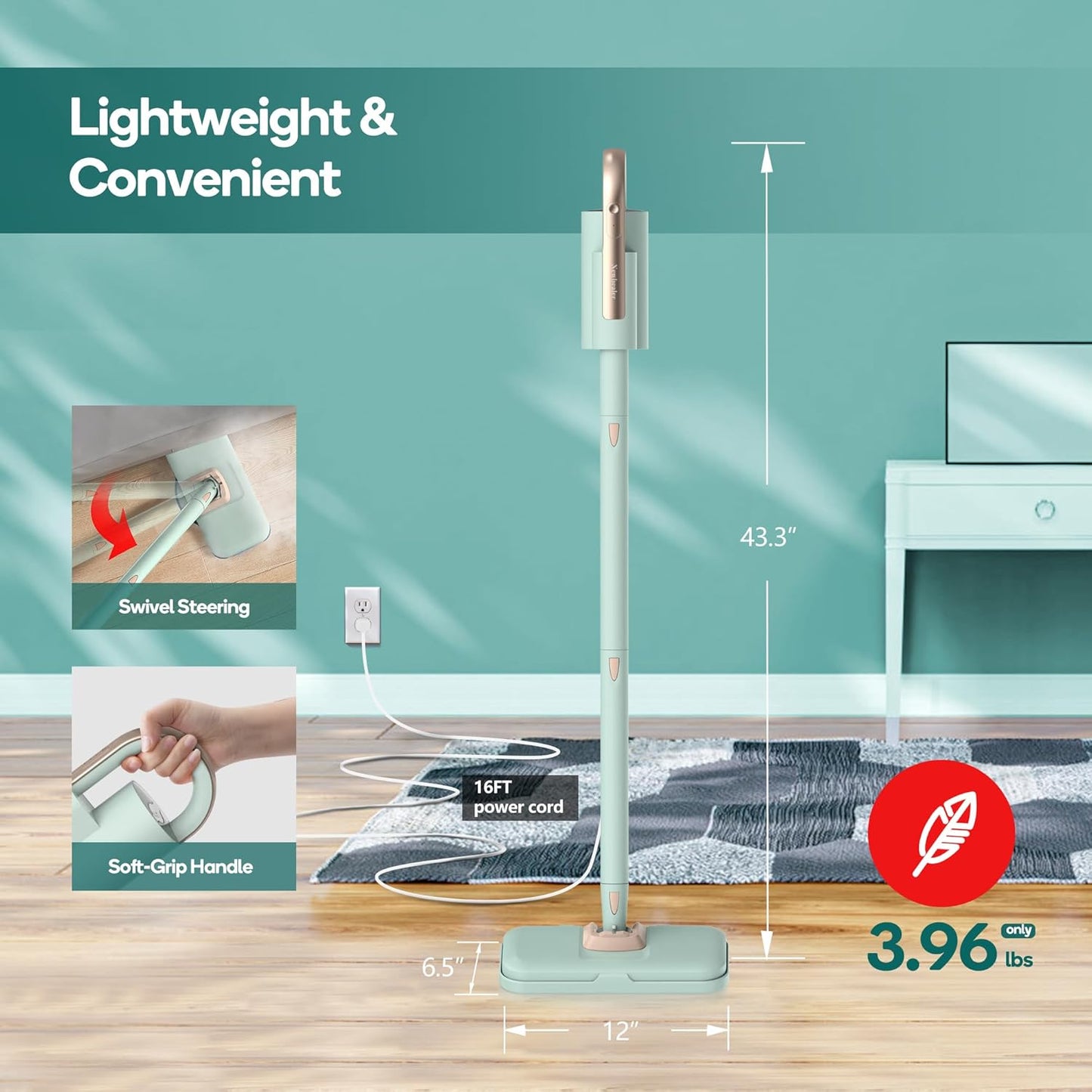 Newbealer Steam Mop & Detachable Handheld Cleaner, 250ml 1200W Powerful Floor Steamer, 3 Adjustable Levels for Carpet Laminate Hardwood Grout, Carpet Glider, 11 Multi-purpose Accessories & 2 Pads