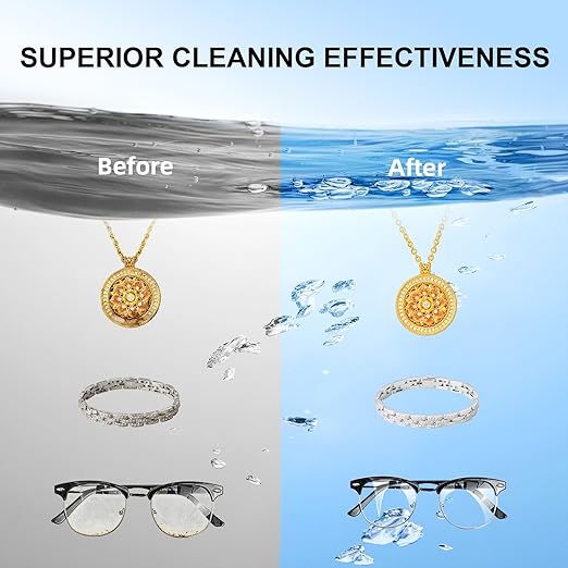 Ultrasonic Jewelry Cleaner Pro for Silver，Eyeglasses, Rings, Retainers, Dentures，Watch Strap, 3 Timer Modes，450ml Capacity (White)