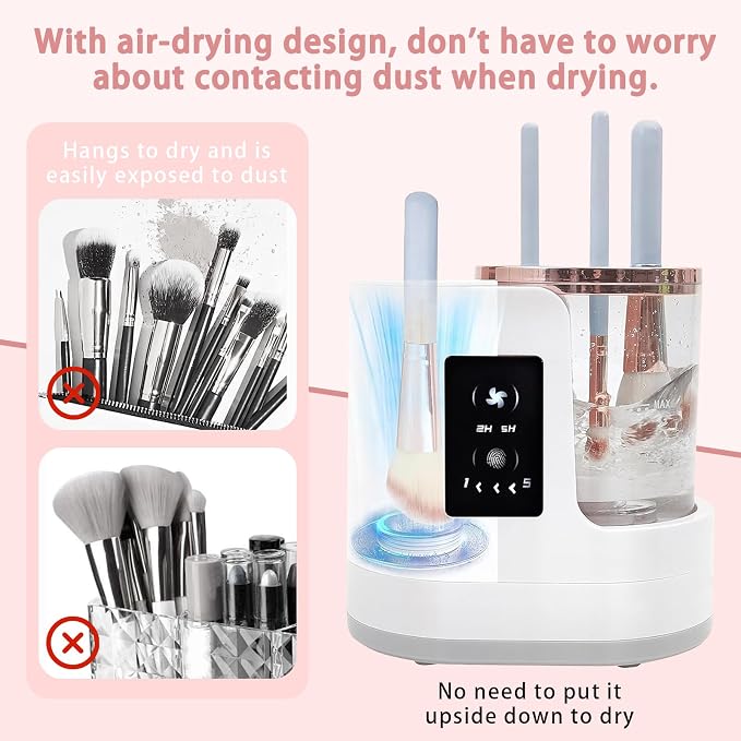 Makeup Brush Cleaner: LCD Touchscreen Electric Automatic Washer and Dryer - Suitable for Various Types of Makeup Brushes - Beauty Gifts for Women