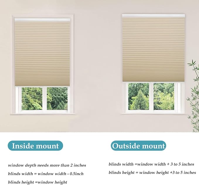 MYshade 1.5-Inch Cellular Cordless Light Filtering Shades, Honeycomb Window Blinds for Soft Daylight & Privacy, Thermal Insulation, Child Safe, Inside or Outside Mount (22" W x 50" H, Beige)
