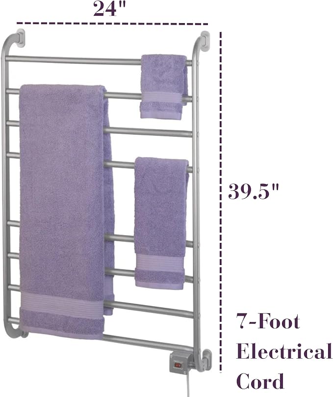Warmrails Kensington Towel Warmer - Wall Mounted Towel Warmer Rack for Drying Towels and Garments - 39.5-Inch Nickel Finish Frame with 4 Bars - Model HSKS
