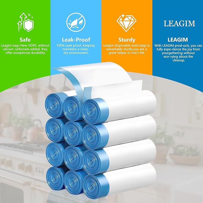 Small Trash Bags 2 Gallon, 360 Count -1.2 Mil Drawstring Mini Garbage Bags, White Plastic Trash Can Liners for Bathroom Accessories, 7.5 Liter, Bedroom, Dorm Room Essentials, Office