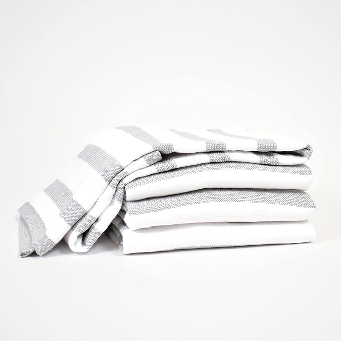 Realm 100% Cotton Stripe Pattern Kitchen Dish Cloths | Pebble Grey 13" x 13" Inch Soft, Plush & Absorbent Quick Drying Dish Towels (6 Pack)