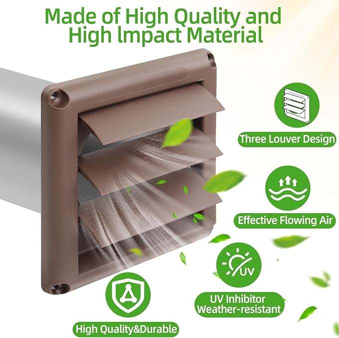 Dryer Vent Kit with Hose/Duct Connector/Wall Plate,4Inch Dryer Wall Vent Hose Connector Wall Duct Kit for Bathroom Ventilation Fan Exhaust,Ceiling Washer Air Circulation,Brown Louvered Dryer Vent Hood