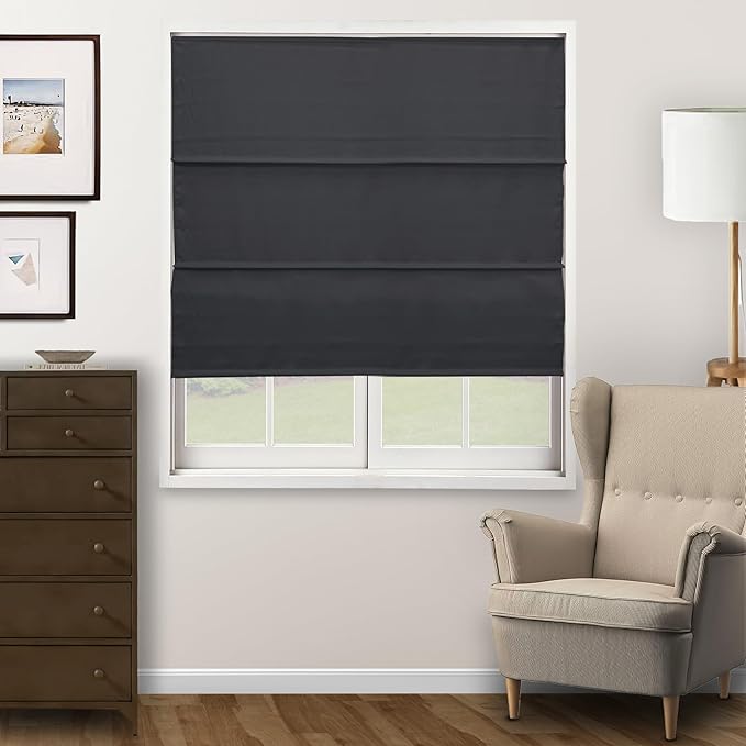 Chicology Cordless Roman Window Shade, Ridgewood Grey, 23" W x 72" H | Cordless Child-Safe, Room Darkening UV, Inside/Outside Mount, True-to-Size No Cut, Rich Textured Fabric, Spot-Clean Care Only