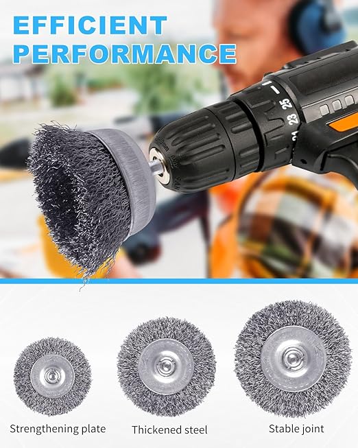 Rocaris 21-Pack Carbon Steel Wire Wheel, Cup, Pen Brush Set with 1/4-Inch Round Shank for Rust Removal, Corrosion and Scrub Surfaces