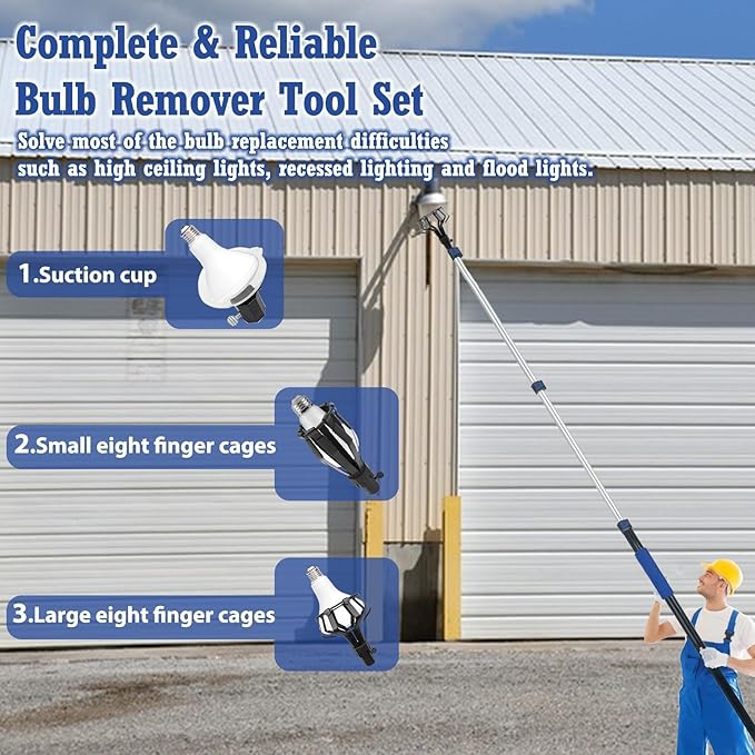28FT Reach Light Bulb Changer for High Ceilings -Light Bulb Extension Pole Changer with Telescopic Extension Pole 5-20FT Suction Cup Baskets for High Ceilings and Recessed Lights