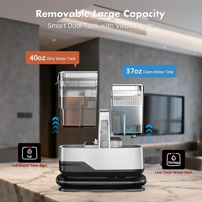 Portable Carpet & Upholstery Spot Cleaner Machine 20Kpa Power Suction Carpet Shampooer Deep Cleaning for Pet Stains,Couch,Stair,Car,Furniture with Dual Brush Heads & Self-Cleaning