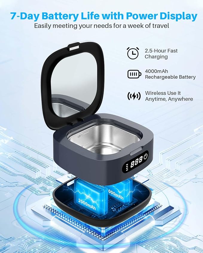 Rechargeable Ultrasonic Retainer Cleaner, Portable Retainer Cleaner Machine, 52kHz Retainer Cleaner for Dentures, Night Guards, Mouth Guards