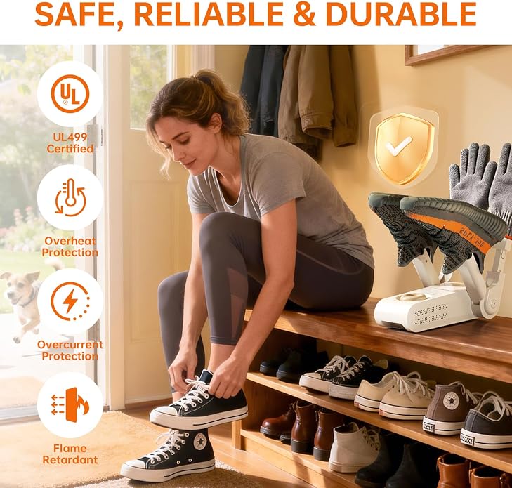 Boot Dryer, Shoe Dryer for Work Boots and Gloves, 4 Tubes with Timer, Rose Salt Remove Odor, Quiet Portable Shoe Dehumidifier, Suitable for Ski Boots, Shoes, Gloves, Socks & Hats, Ivory, SH01A
