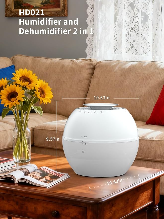 Dehumidifier & Humidifier 2-in-1 with Purifier, 101oz Tank, Whisper-Quiet Smart Steam Control for Bedroom, Baby Room, or Basement, Includes Drain Hose