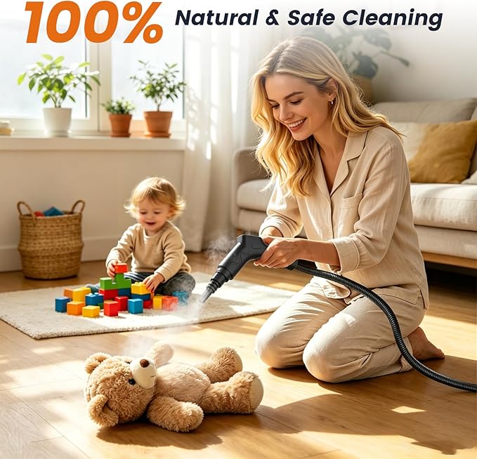 Handheld Steam Cleaner, 6-Level Adjustable Handle, 15s Heat-Up, 1800W High-Pressure Steamer for Cleaning with 1.6L Large Tank, Portable Steam Cleaner for Home, Car, Grout, Couch, Floor (Red)
