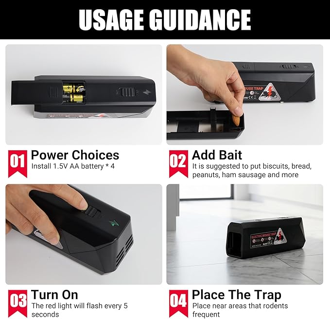 Electric Mouse Traps Indoor for Home, Reusable No-Touch Electronic Mouse Trap Zapper with Powerful Voltage Effectively Kills Mice in Living Rooms, Kitchens, Garages, and More