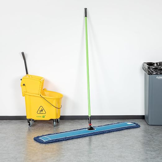 Restaurantware-Clean Tek Professional 48.03 x 5 Inch Dry Floor Mop, 1 Reusable Dust Mop - 64-Inch Handle, Secure Attachment, Blue Cotton-Poly, Machine Washable, for Cleaning Home Or Office