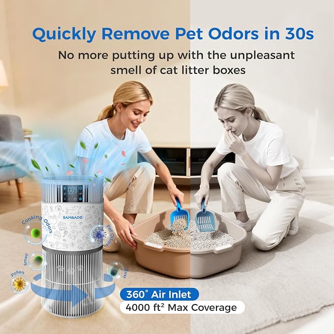 Air Purifier for Home Pets Large Room up to 4000 Sq Ft, H13 HEPA Whole House Air Purifier for Pet Hair Litter Box Odor, Aromatherapy, Smart WiFi, Washable Filter, 22dB Quiet for Bedroom