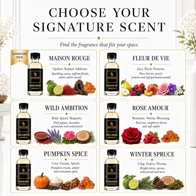 Signature Scents: Luxury Hotel Inspired Fragrance Oils for Diffusers - 4.05 Fl Oz with Bonus Samples (4.05 Fl Oz, Fleur De Vie)