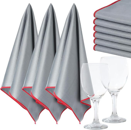 VitalCozy 3 Wine Glass Cleaning Cloths Large Microfiber Polishing Cloths 25 x 20 Inch Lintless Towels for Drying Wine Glasses Cleaning Window Stemware Dishes Glassware (Grey)