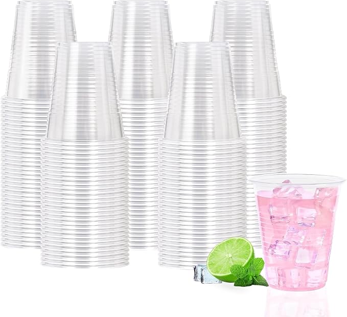 BYSNOW 12 oz Clear Plastic Cups, 300 Count Bulk, PP Clear Plastic Cups for Party with Higher Heat Resistance, Suit for Hot Beverages, Soda, Juice (12oz 300count)