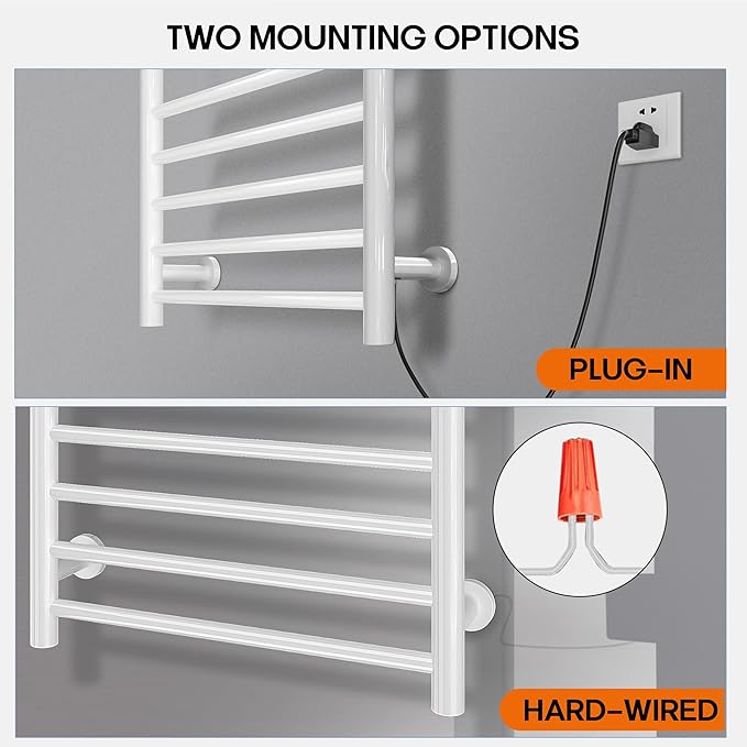 Poloma Wall Mounted Towel Warmer Rack for Bathrooms, Electric Heated Towel Rack Heater, Stainless Steel 12Bars White, CSA Certified.