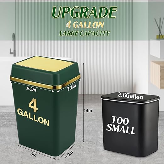 3 Pack Bathroom Trash Can with Lid 4 Gallon Small Trash Can with Swing Lid Bathroom Garbage Can with 225 Counts Trash Bags for Kitchen Bedroom Office(Black Navy Blue Dark Green)
