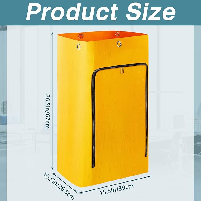 Meanplan 2 Pack Cleaning Cart Bag Zippered Front Replacement Janitorial Cart Thick Bag Large Capacity Commercial Cleaning Bags for Housekeeping Carts, Yellow (26.5 x 15.5 x 10.5 Inch)
