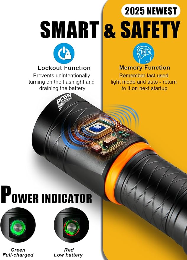 PFSN Scuba Dive Light 3500 Lumen, Underwater 150M Waterproof Diving Flashlight with 485M Narrow Beam, 20Hrs Runtime, Safety Lock Switch, Professional Rechargeable LED Dive Torch for Caving, Snorkeling
