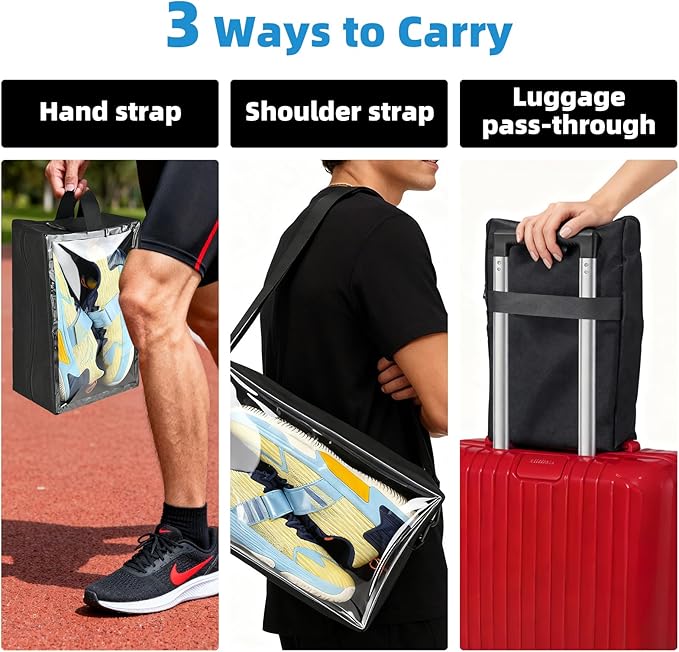 Smell-Proof Soccer Cleats Bag for Men, Soccer Shoe Bag with Shoulder Strap & Luggage Sleeve, Clear Front, Water-Resistant & Odor-Control Sports Travel Gear Organizer(1 PACK)