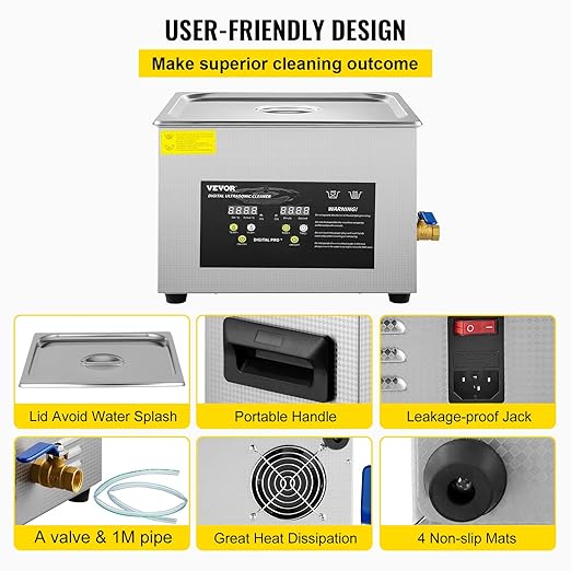 VEVOR 15L Upgraded Ultrasonic Cleaner (600W Heater,360W Ultrasonic) Professional Digital Lab Ultrasonic Parts Cleaner with Heater Timer for Glass Dental Instruments Cleaning