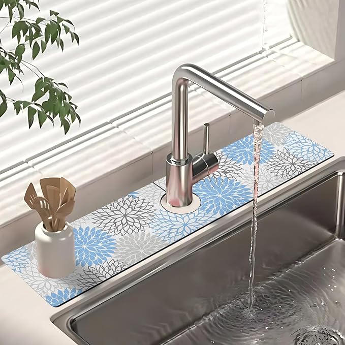 Dish Drying Mat for Kitchen Counter Matt, 2PCS 19"x12" Dish Drainer Mat & 24"x5.5" Sink Splash Guard, Super Absorbent Non-slip Rubber Backed