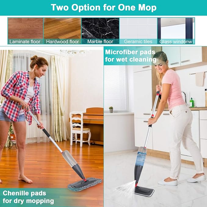 CLDREAM Spray Mop for Floor Cleaning with 3pcs Washable Pads | Wet Dry Use Microfiber Mop | 27 oz Refillable Bottle for Kitchen Hardwood Floor Wood Laminate Ceramic Tiles Dust Cleaning