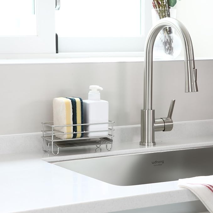 INEX Scrubber & Detergent Drain Shelf Sink Caddy (Stainless Steel, 3.3" H x 7.8" W x 3.9" D)