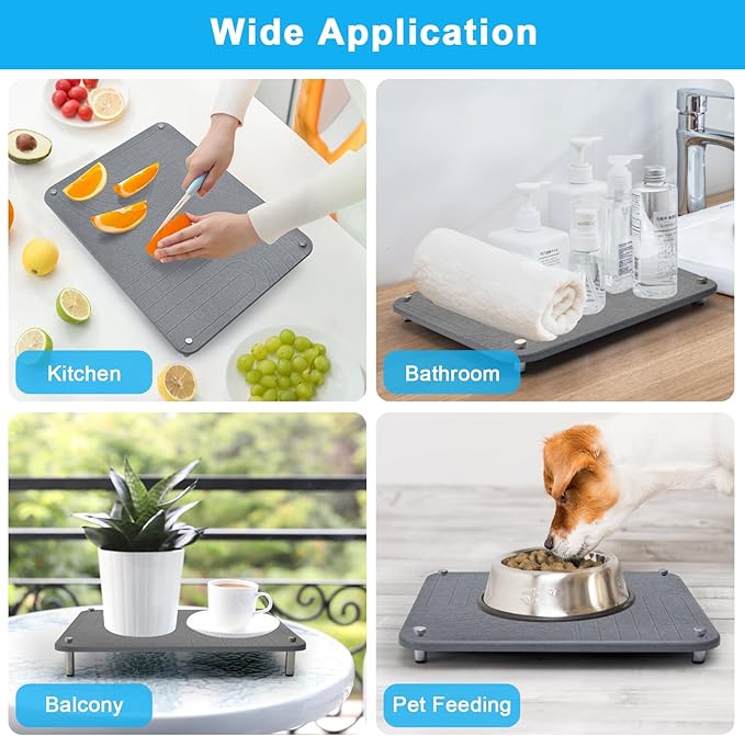 3Pcs Nesting Stone Drying Mat for Kitchen Counter, Quick Drying Stone Dish Drying Mat with Non-Slip Feet, Super Absorbent Heat Resistant Diatomaceous Earth Dish Drying Mat for Dishes, Bottles-Wave