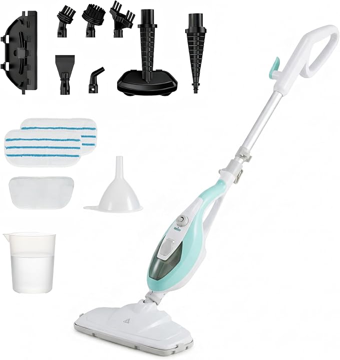 Simple Deluxe 10-in-1 Steam Mop, 1550W Detachable Handheld Steam Cleaner with 16FT Cord & 2 Pads, Multi-Surface Floor Steamer for Hardwood, Tile, Carpet, Windows, Green