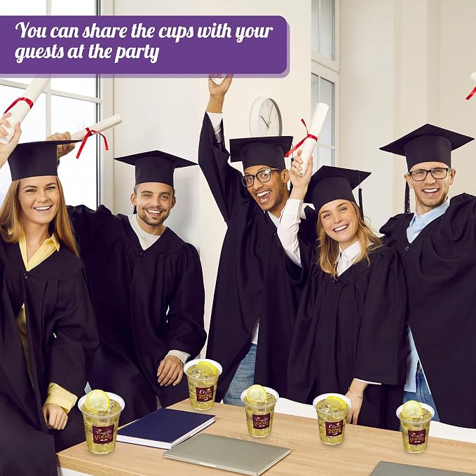 Amyhill 60 Pack 12oz Graduation Cups 2026 Graduation Decorations Disposable Plastic Cups Sturdy&Durable Drinkware for Class of 2026 Decorations Congrats Grad Party Favors Supplies (Gold Purple)