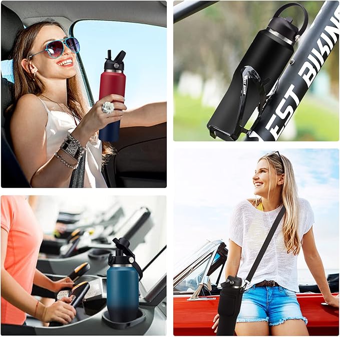 Metal Water Bottle fits-in Cup Holder 32oz, Stainless Steel Vacuum Flask with Straw & Pop-up Chug Lid, Leak Proof Wide Mouth Thermo Keep Cold-48h & Hot-24 for Women Men