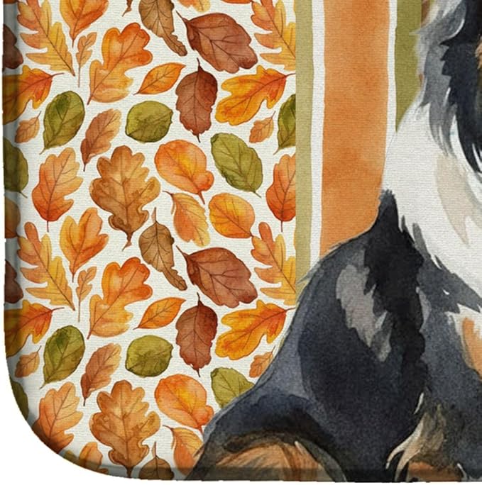 Caroline's Treasures Tricolor Collie Heirloom Fall Dish Drying Mat Absorbent Dish Drying Mat Pad for Kitchen Counter Dish Drainer Mat for Countertop, 14 x 21", Multicolor